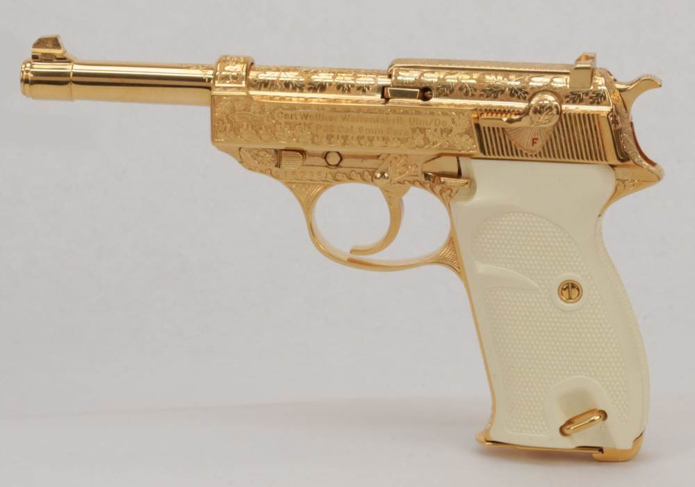 Walther P38 Factory Engraved Gold 9mm Pistol Like New In The Box-img-1