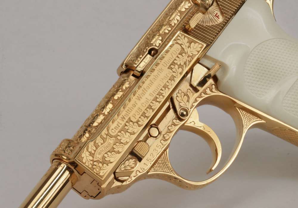 Walther P38 Factory Engraved Gold 9mm Pistol Like New In The Box-img-3
