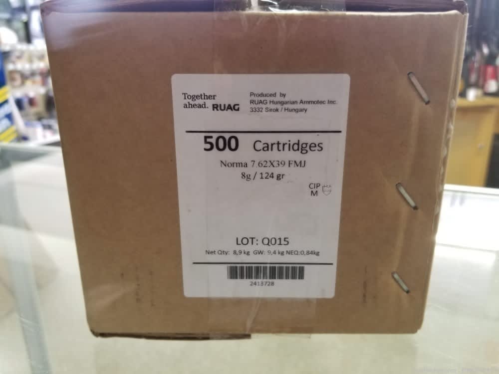 Norma 7.62x39 124gr FMJ RUAG 7.62x39 FMJ Brass Case 500 Rounds -img-0