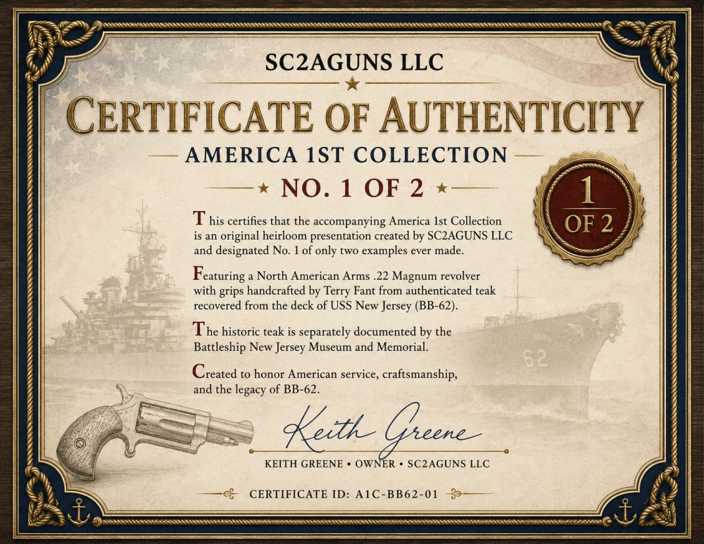 NAA .22 Magnum USS New Jersey BB-62 Teak Heirloom 1 of 2 Penny No Reserve-img-2