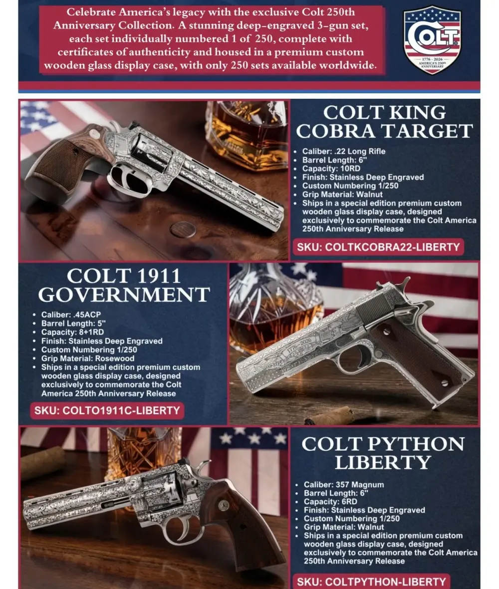 COLT AMERICA 250TH ANNIVERSARY 3 GUN SET ENGRAVED 50 OF 250 LIMITED EDITION-img-2