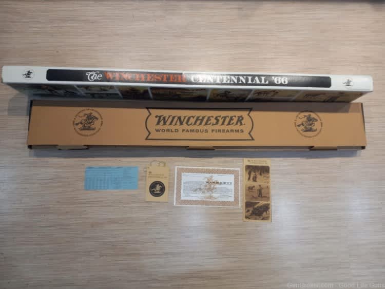 WINCHESTER 94 CENTENNIAL 66 LEVER RIFLE 30.30 GOLD PLATED BOX NEVER FIRED!-img-17