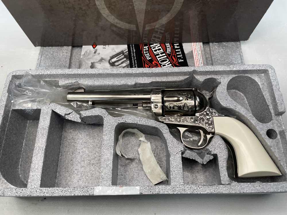 Taylor's & Co 1873 Outlaw Legacy nickel engraved 5.5" .357 mag SA revolver-img-0