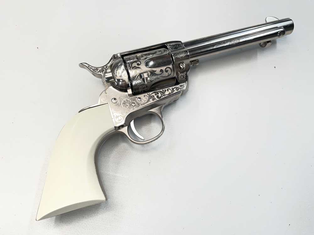 Taylor's & Co 1873 Outlaw Legacy nickel engraved 5.5" .357 mag SA revolver-img-2