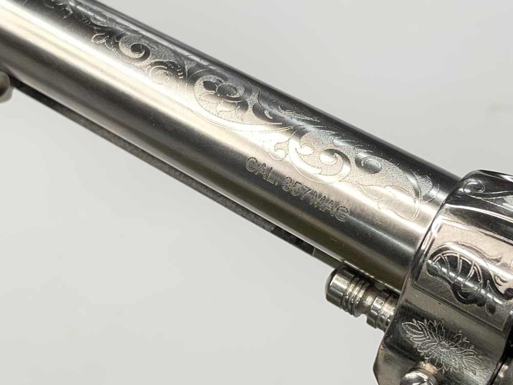 Taylor's & Co 1873 Outlaw Legacy nickel engraved 5.5" .357 mag SA revolver-img-14