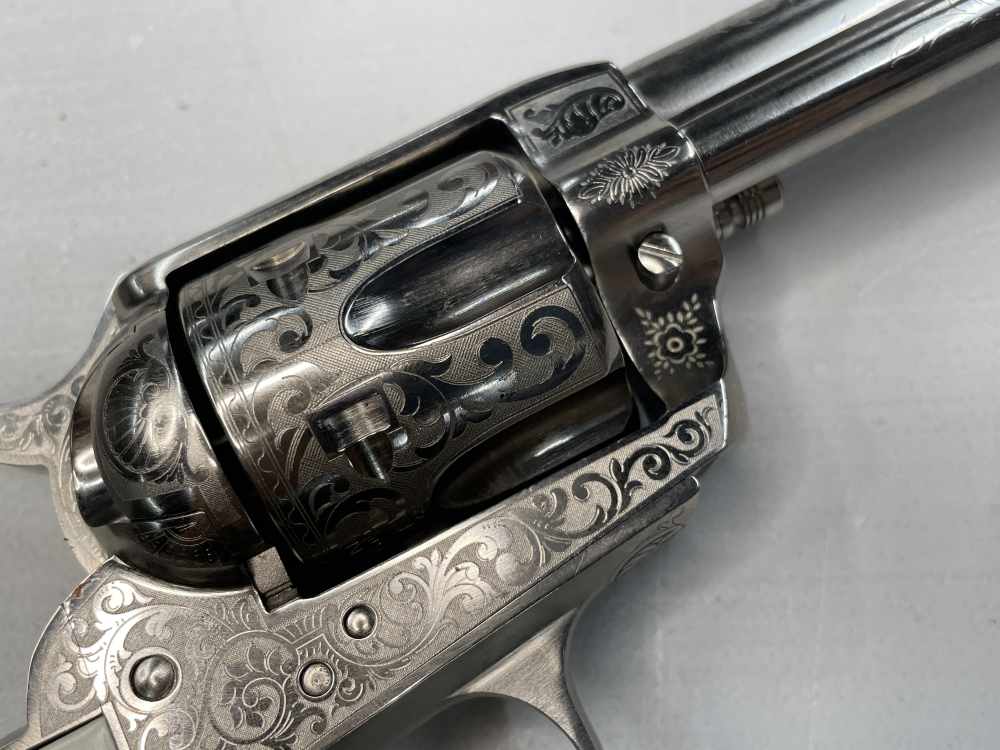Taylor's & Co 1873 Outlaw Legacy nickel engraved 5.5" .357 mag SA revolver-img-5