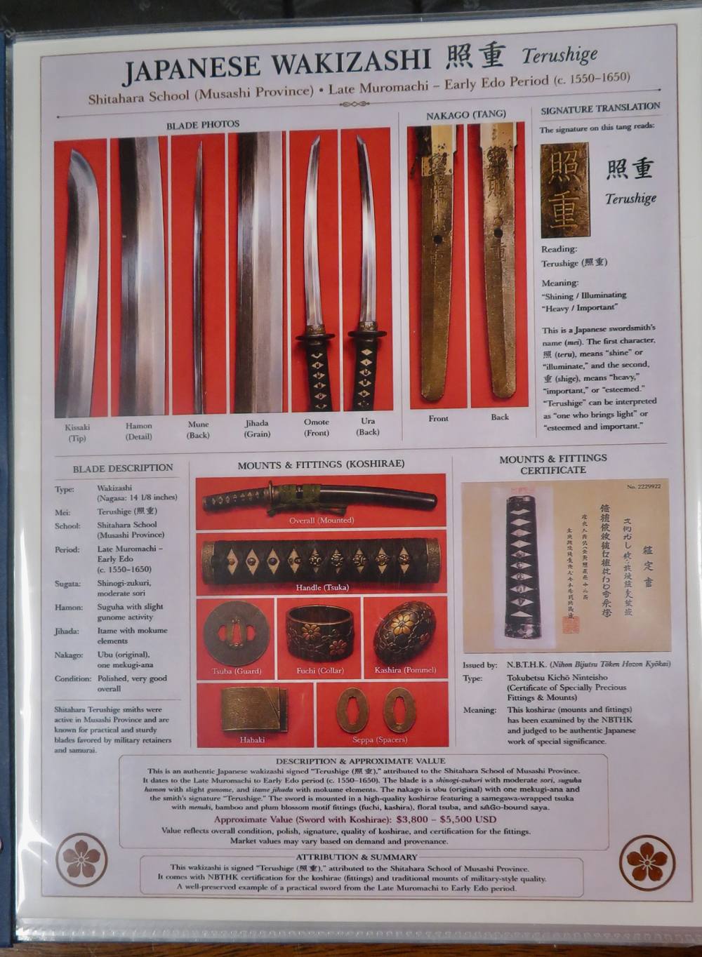 Antique Japanese Wakizashi – Signed Terushige – Shitahara School – NBTHK-img-26