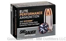 Sig Ammo 9 MM V Crown JHP 124 Gr 20 rds Brass Case NIB No Credit Card Fees-img-0