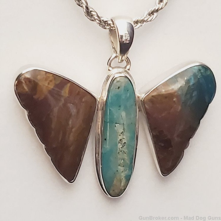Medium Peruvian Opal Butterfly Pendant/925 Sterling Setting. 22" Chain.KI12-img-1