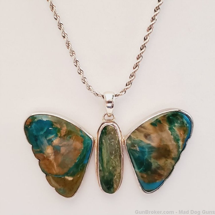 Large Peruvian Opal Butterfly Pendant/925 Sterling Setting. 22" Chain. KI11-img-1