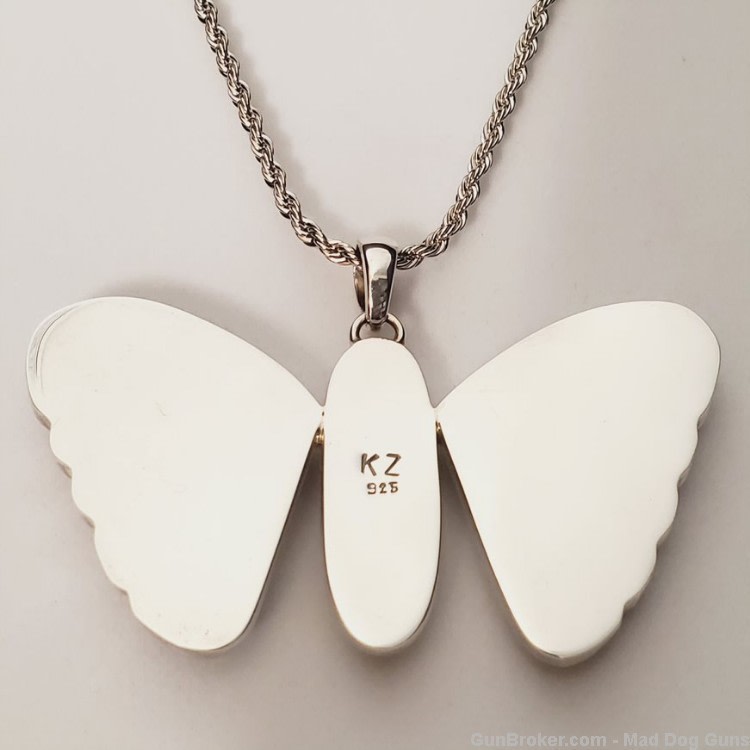 Large Peruvian Opal Butterfly Pendant/925 Sterling Setting. 22" Chain. KI11-img-2