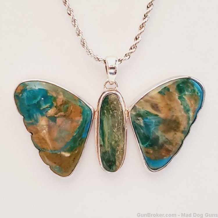 Large Peruvian Opal Butterfly Pendant/925 Sterling Setting. 22" Chain. KI11-img-0