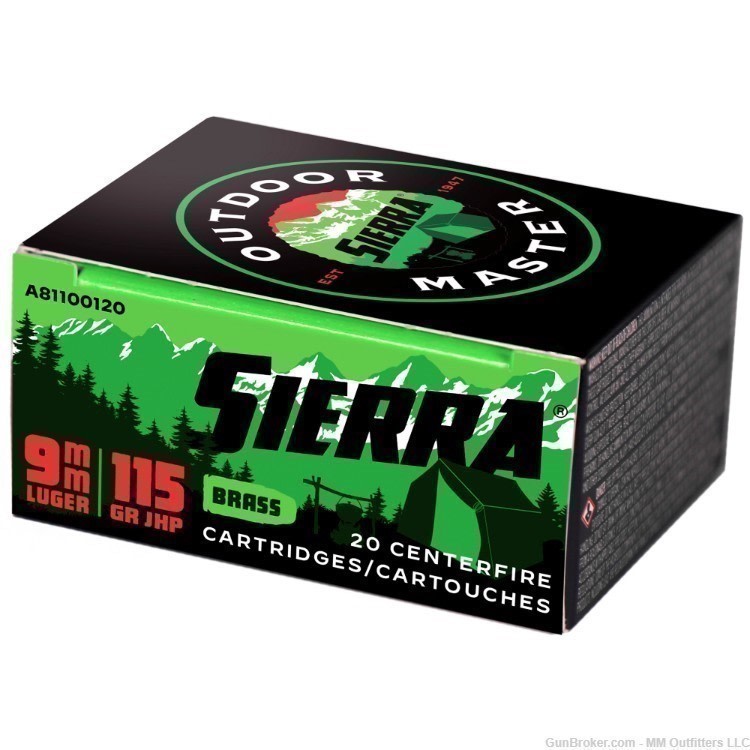 Sierra Ammo 9 MM JHP 115 Gr 20 rds Brass Case NIB No Credit Card Fees-img-0