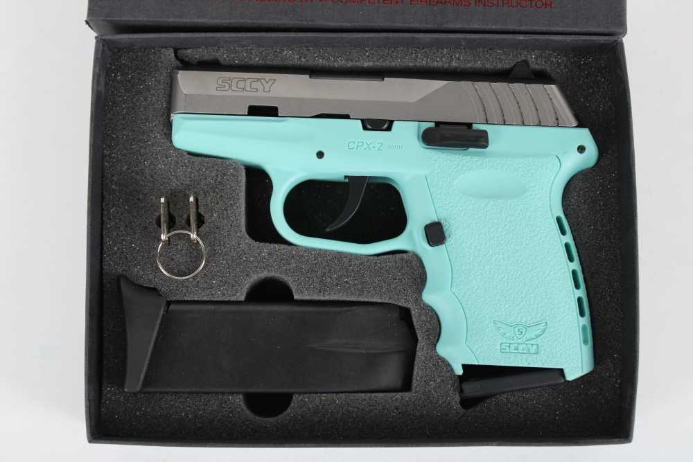 SCCY CPX-2 9MM TWO-TONE STAINLESS SLIDE ROBIN EGG BLUE FRAME-img-2