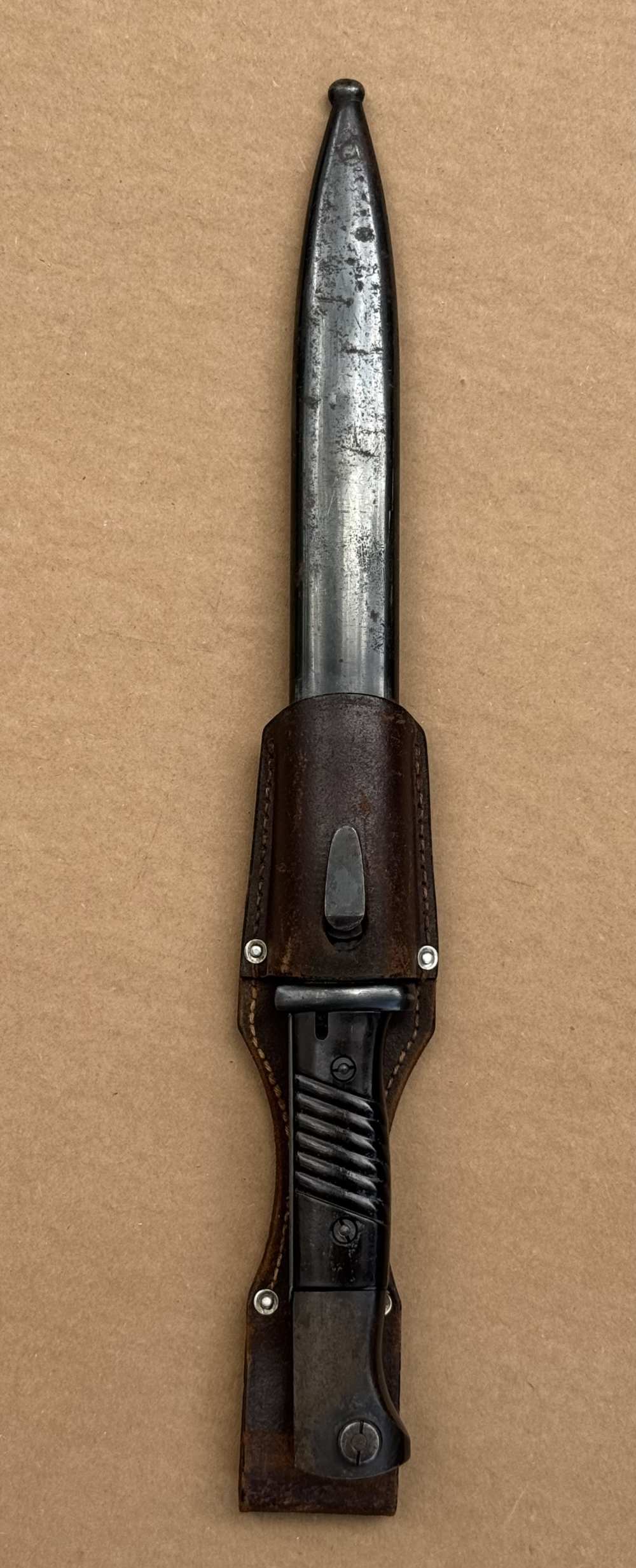 1942 WWII German K98 Mauser Rifle Bayonet w/ Matching Scabbard & Brown Frog-img-12