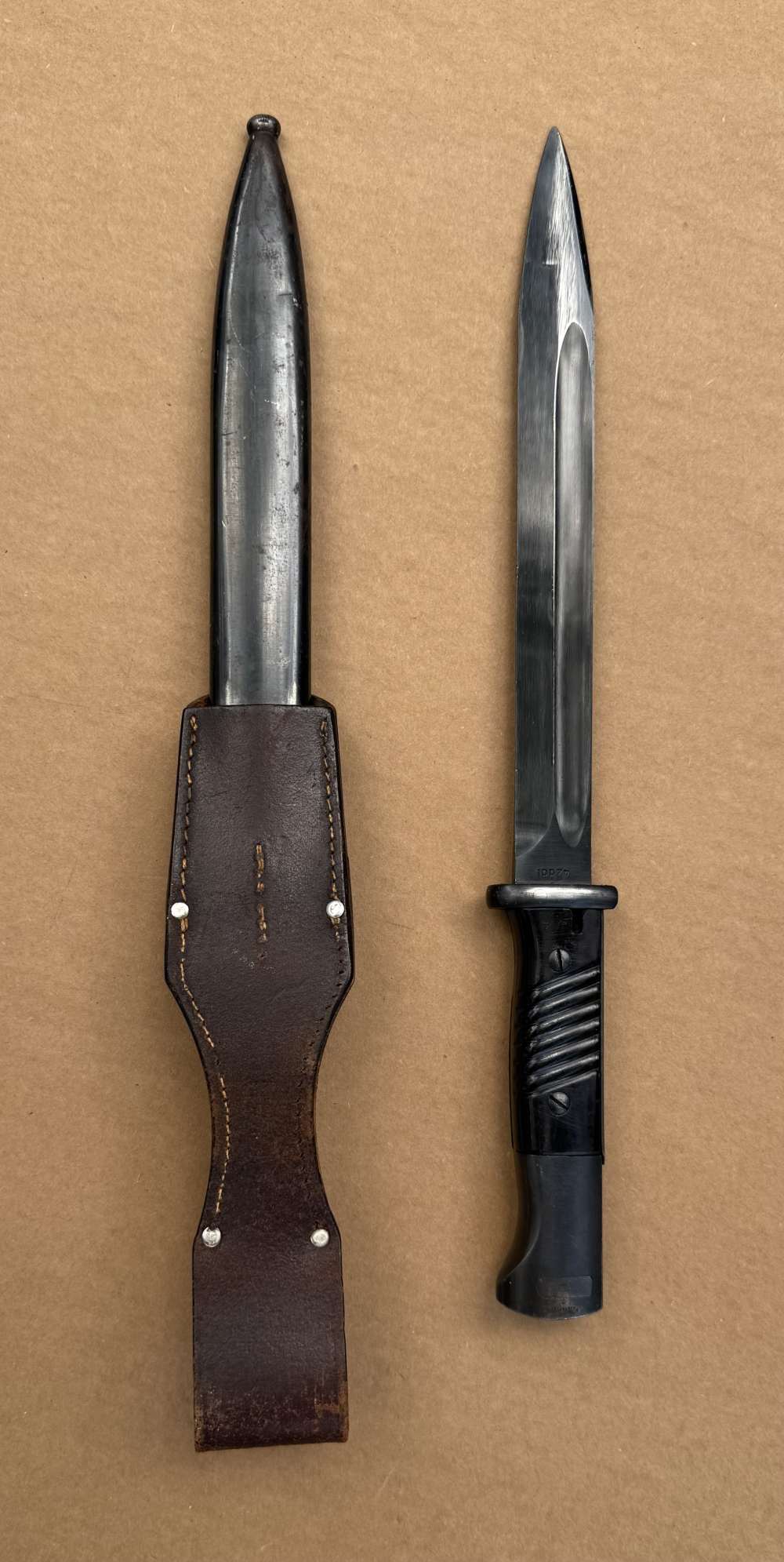 1942 WWII German K98 Mauser Rifle Bayonet w/ Matching Scabbard & Brown Frog-img-0