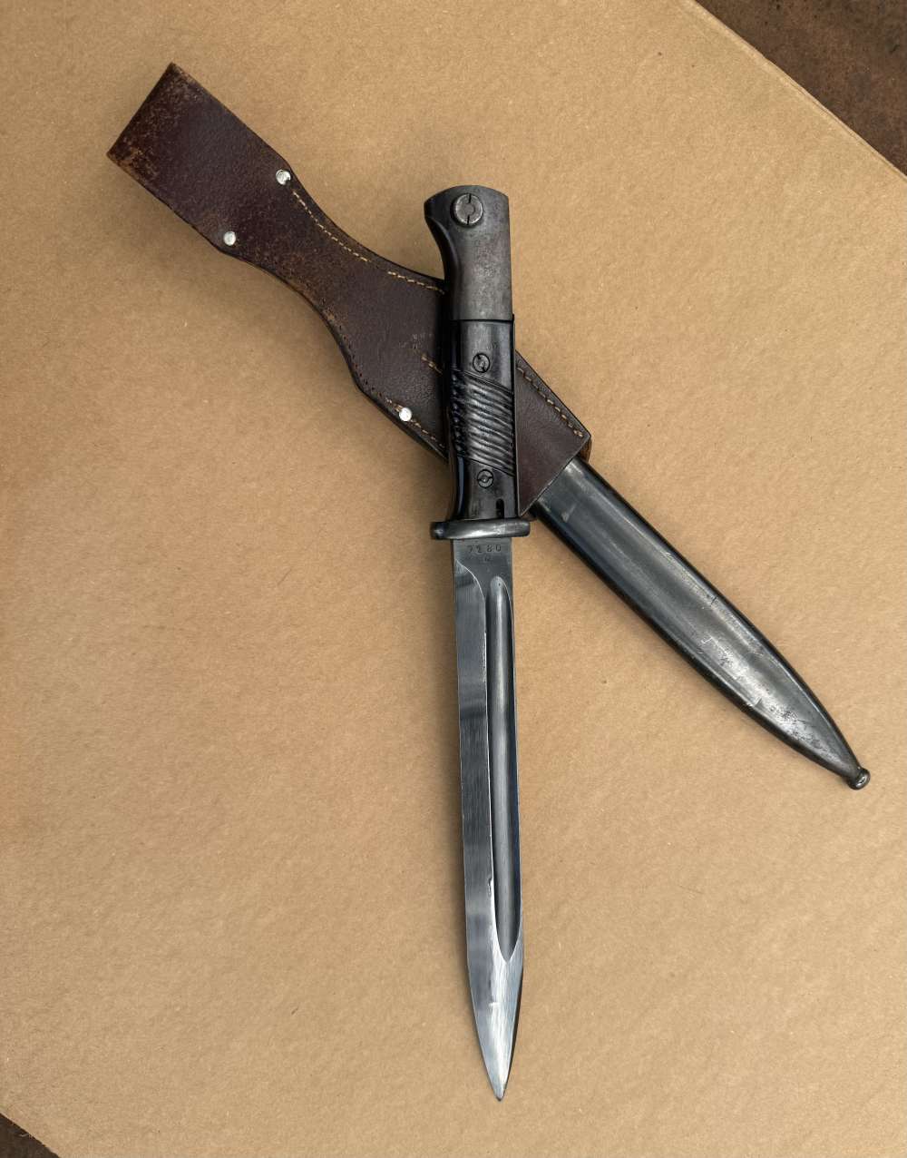 1942 WWII German K98 Mauser Rifle Bayonet w/ Matching Scabbard & Brown Frog-img-2