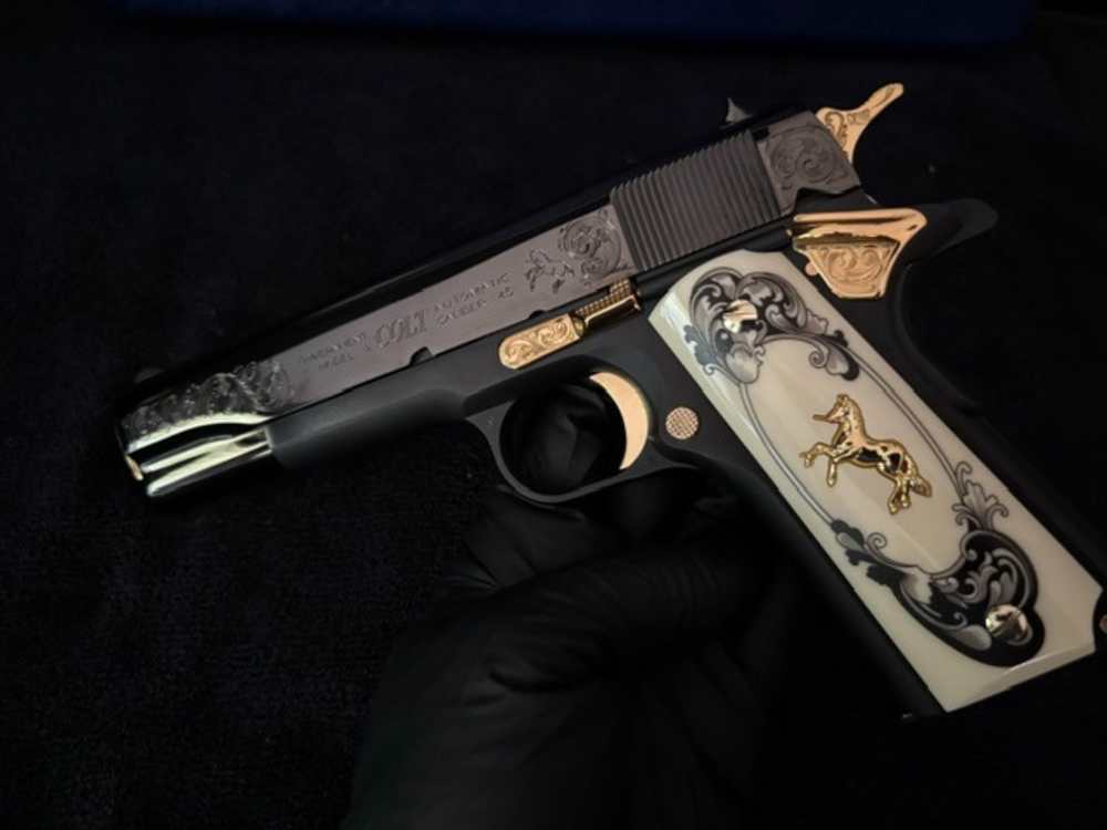 Colt 1911 45 ACP Black Chrome Gold Inlay Engraved NR .01 Start Penny-img-14