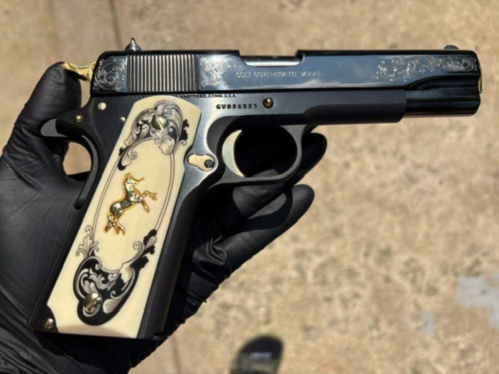 Colt 1911 45 ACP Black Chrome Gold Inlay Engraved NR .01 Start Penny-img-18
