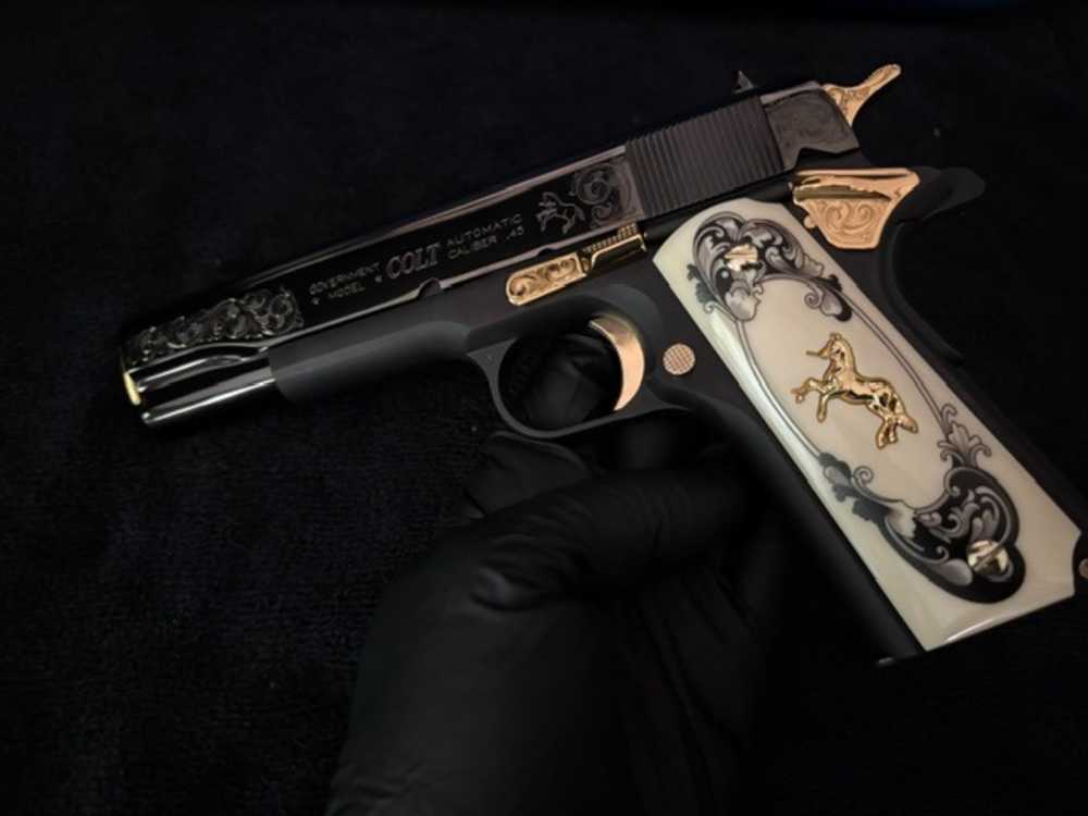 Colt 1911 45 ACP Black Chrome Gold Inlay Engraved NR .01 Start Penny-img-15