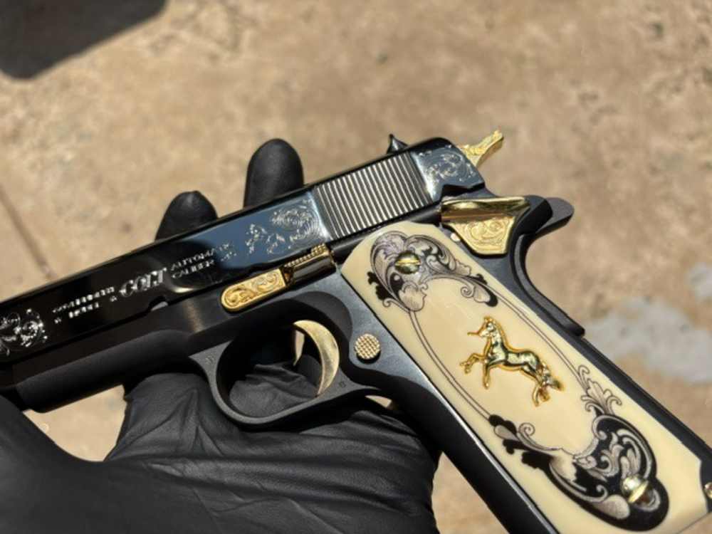 Colt 1911 45 ACP Black Chrome Gold Inlay Engraved NR .01 Start Penny-img-22