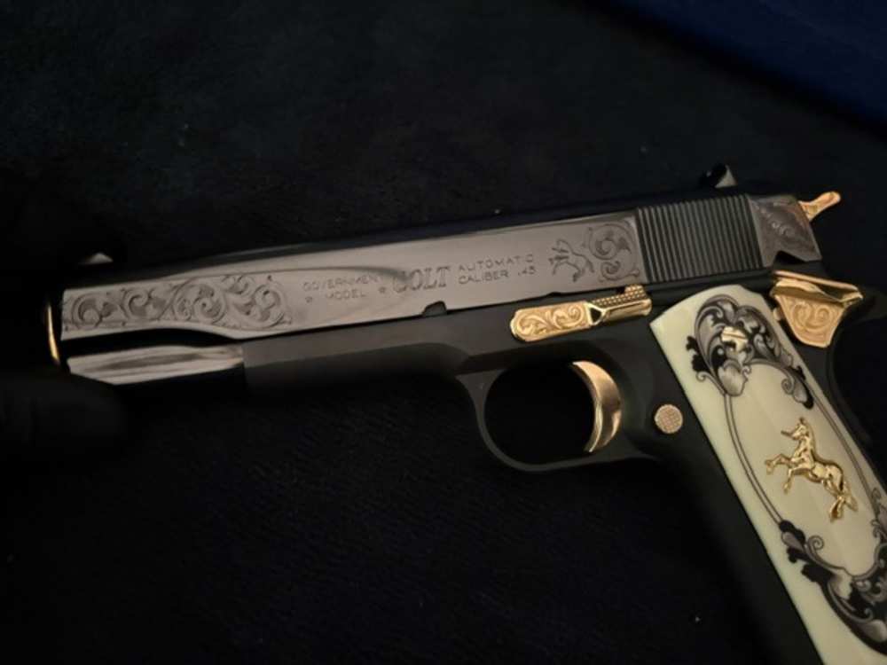 Colt 1911 45 ACP Black Chrome Gold Inlay Engraved NR .01 Start Penny-img-6