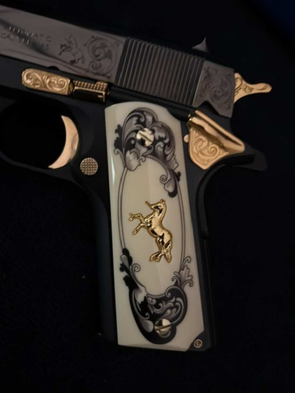 Colt 1911 45 ACP Black Chrome Gold Inlay Engraved NR .01 Start Penny-img-5