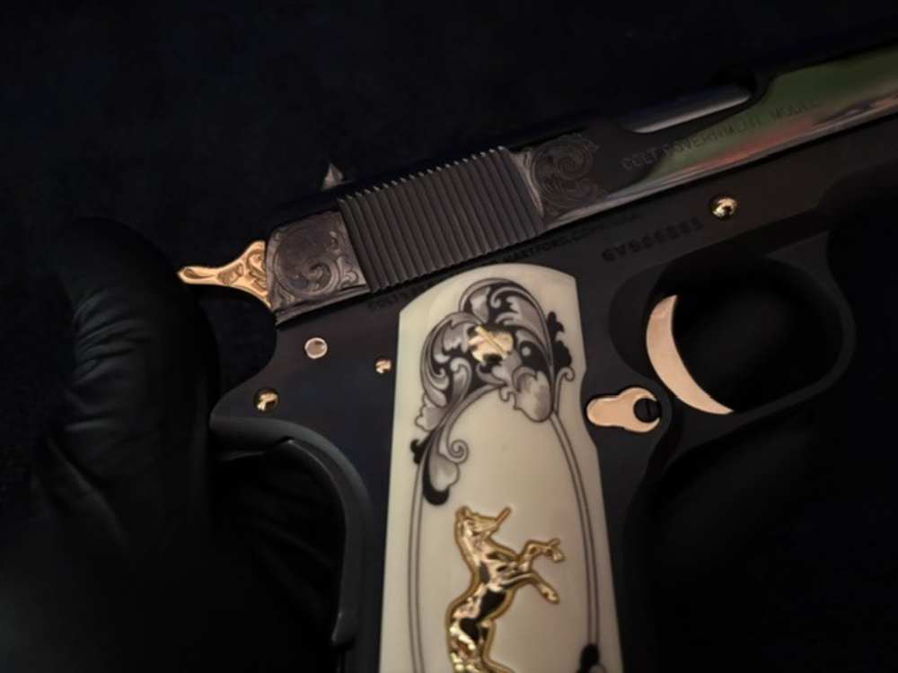 Colt 1911 45 ACP Black Chrome Gold Inlay Engraved NR .01 Start Penny-img-10