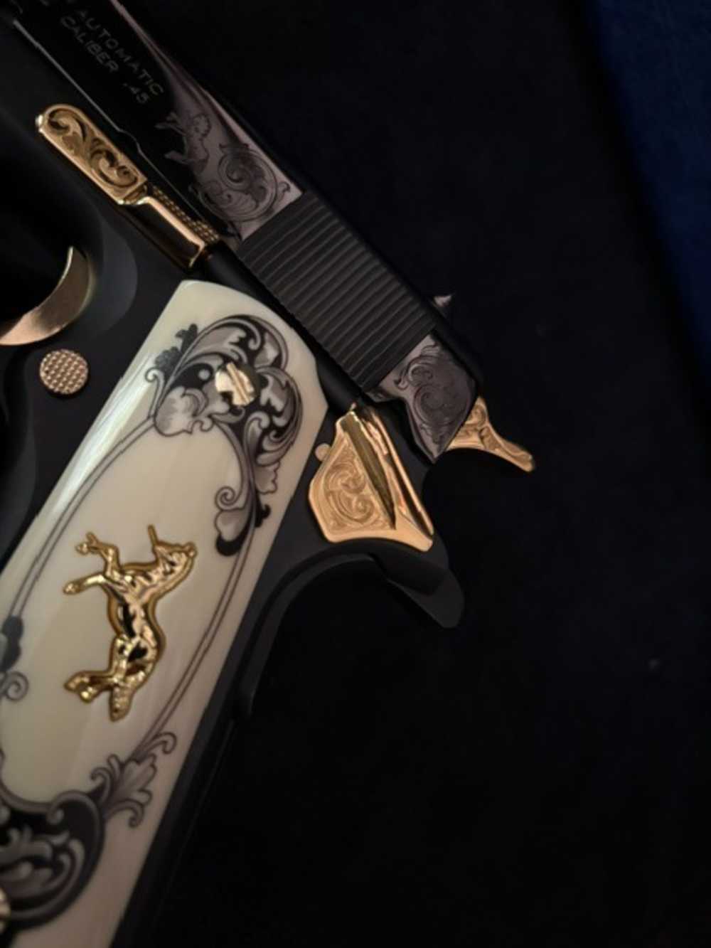 Colt 1911 45 ACP Black Chrome Gold Inlay Engraved NR .01 Start Penny-img-9