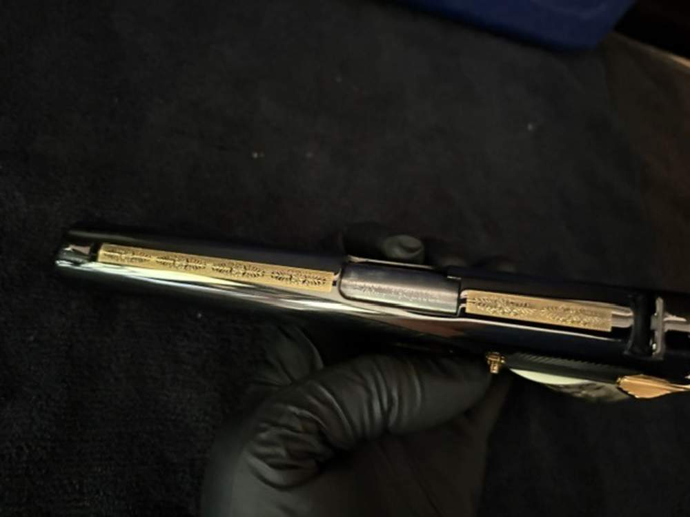 Colt 1911 45 ACP Black Chrome Gold Inlay Engraved NR .01 Start Penny-img-1