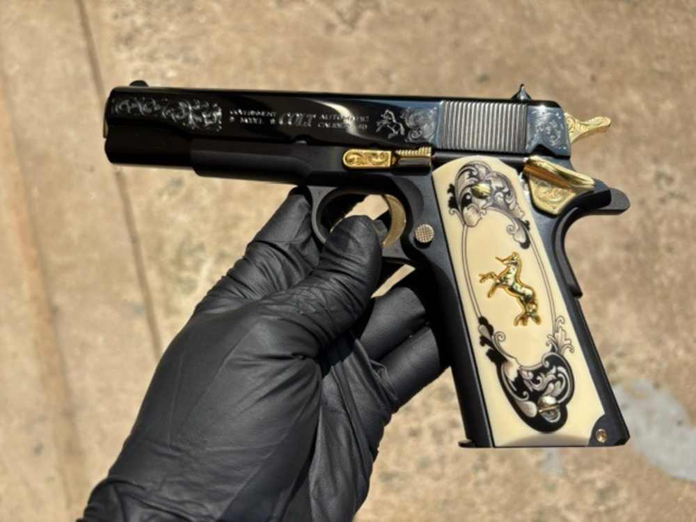 Colt 1911 45 ACP Black Chrome Gold Inlay Engraved NR .01 Start Penny-img-17