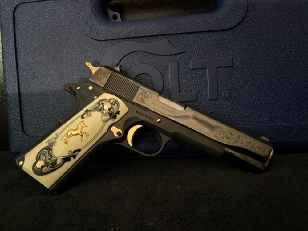 Colt 1911 45 ACP Black Chrome Gold Inlay Engraved NR .01 Start Penny-img-3