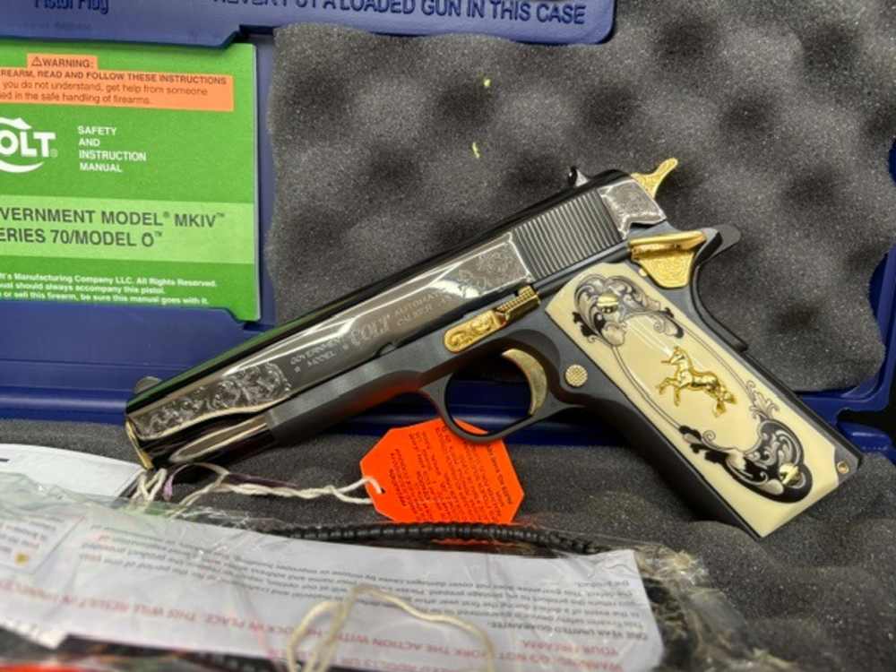 Colt 1911 45 ACP Black Chrome Gold Inlay Engraved NR .01 Start Penny-img-23