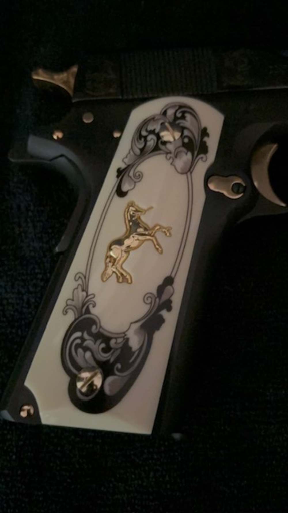 Colt 1911 45 ACP Black Chrome Gold Inlay Engraved NR .01 Start Penny-img-12