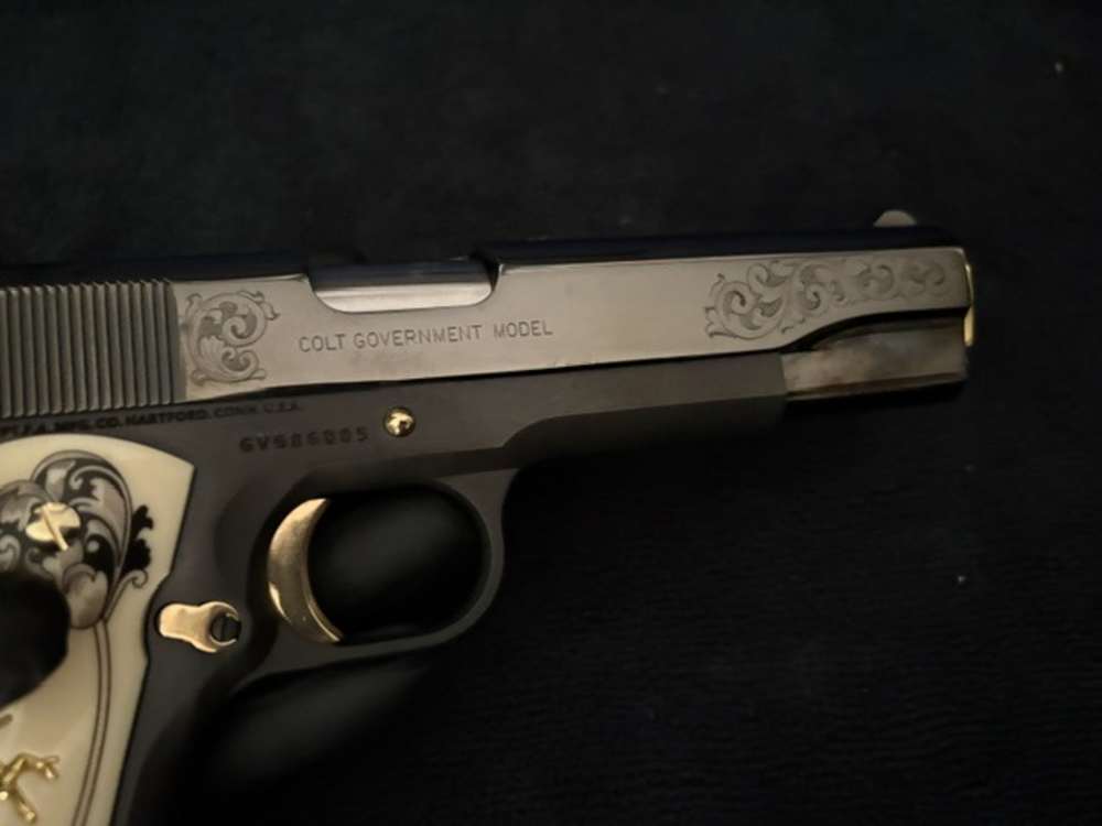 Colt 1911 45 ACP Black Chrome Gold Inlay Engraved NR .01 Start Penny-img-11