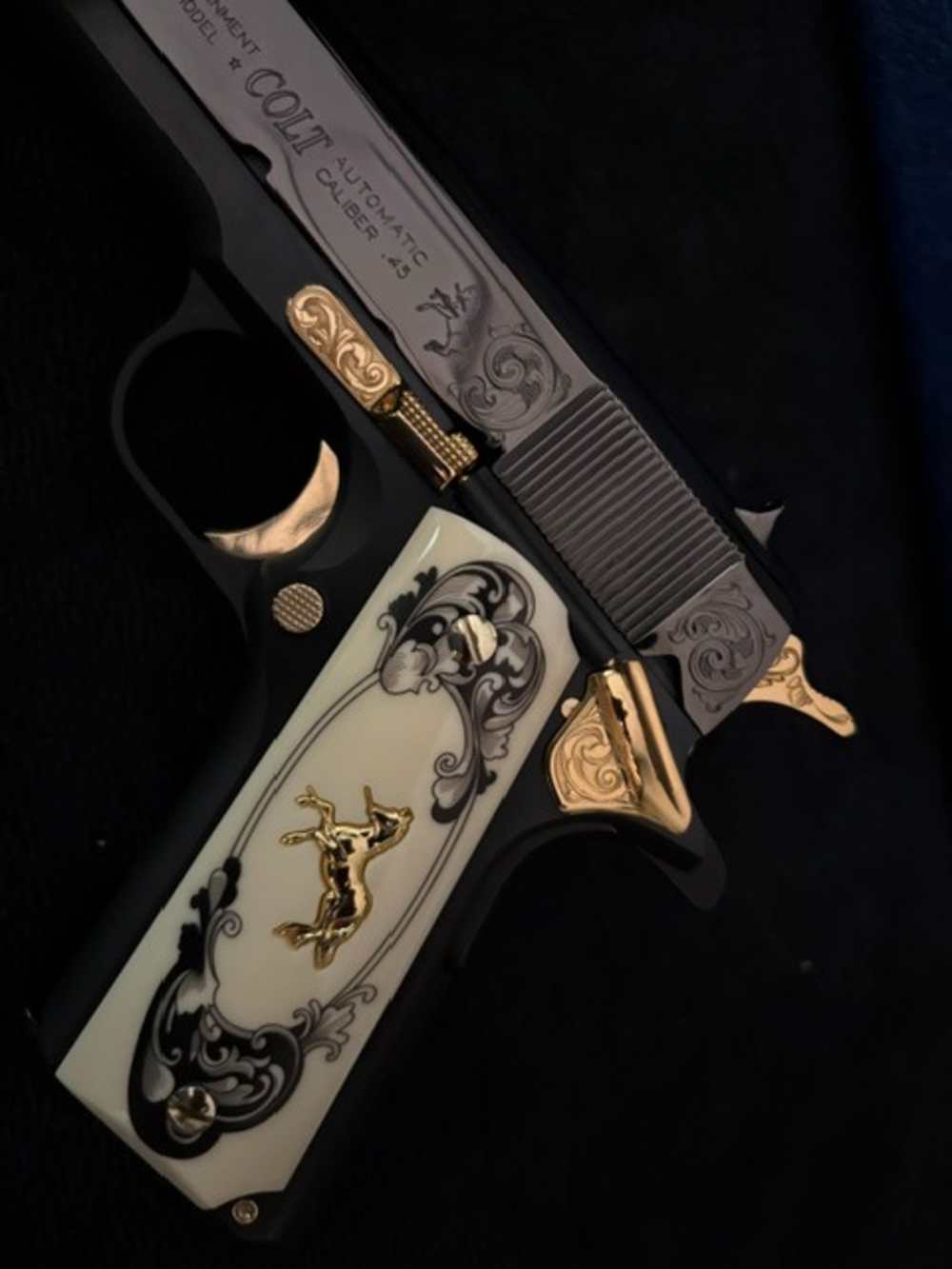 Colt 1911 45 ACP Black Chrome Gold Inlay Engraved NR .01 Start Penny-img-0