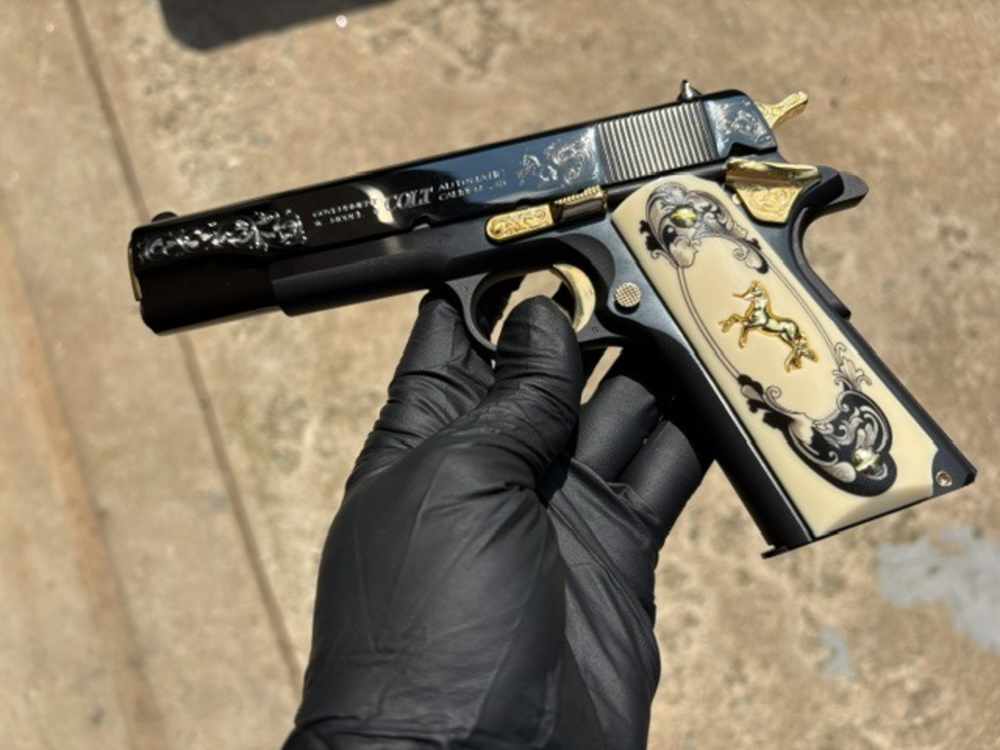 Colt 1911 45 ACP Black Chrome Gold Inlay Engraved NR .01 Start Penny-img-16