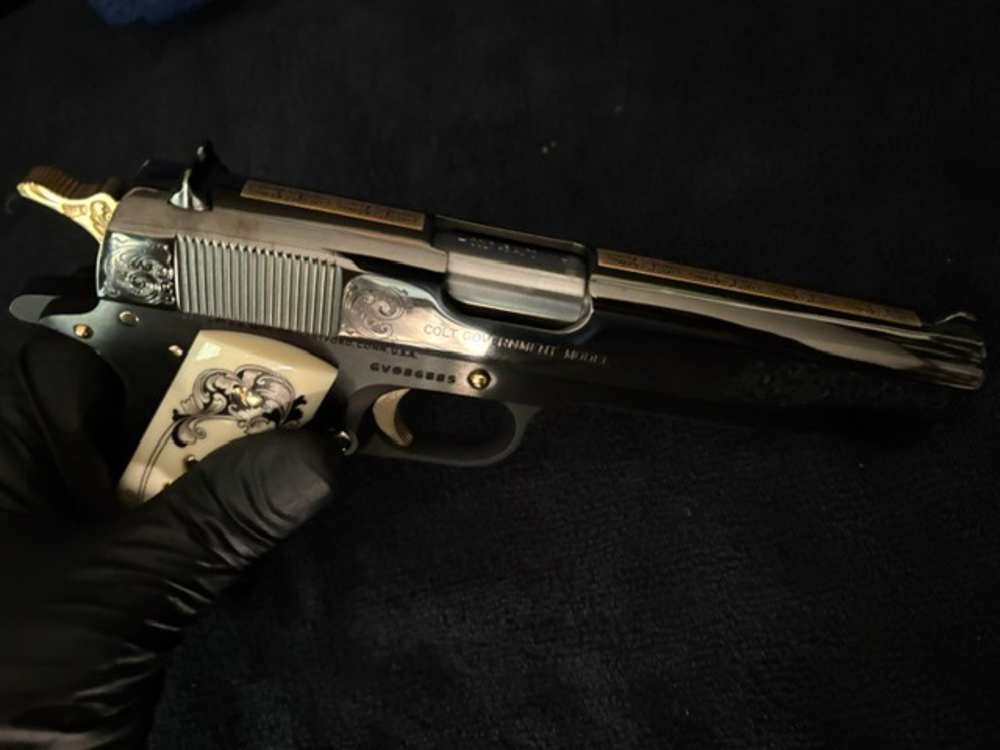 Colt 1911 45 ACP Black Chrome Gold Inlay Engraved NR .01 Start Penny-img-13