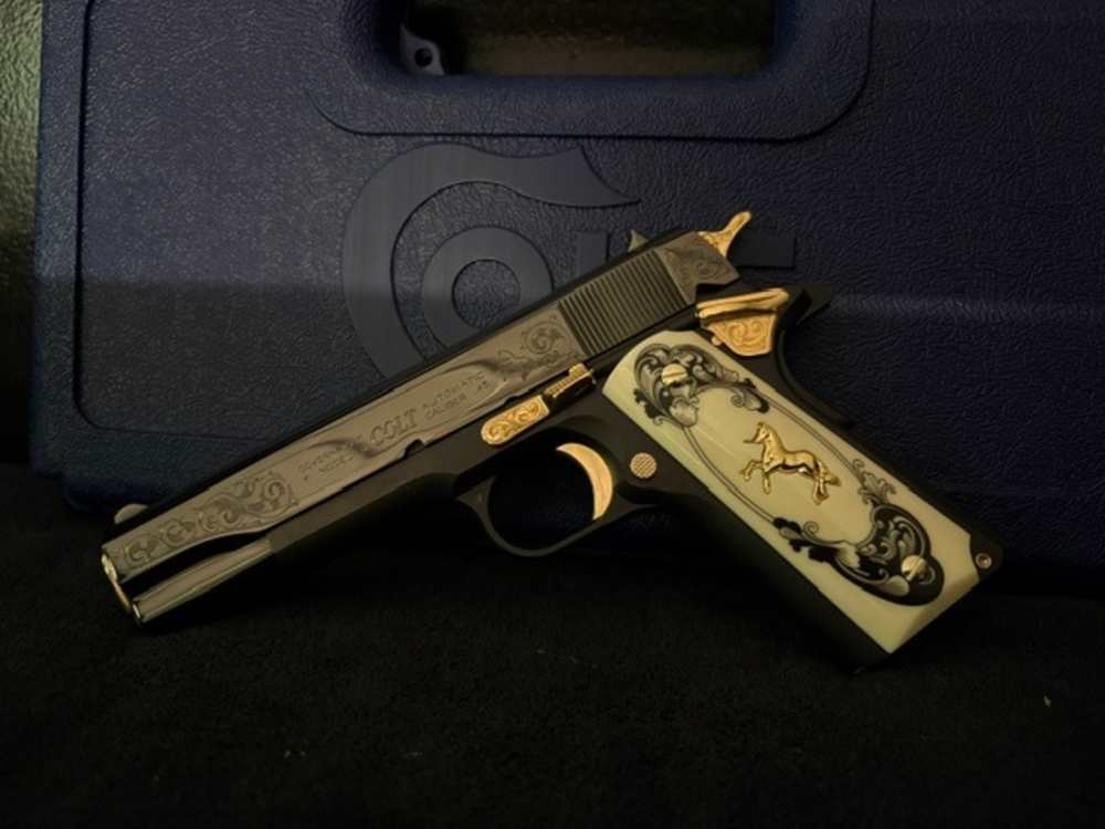 Colt 1911 45 ACP Black Chrome Gold Inlay Engraved NR .01 Start Penny-img-2