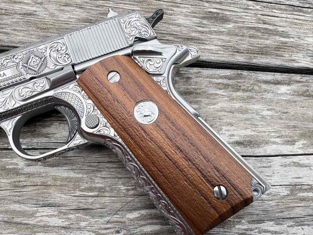 Colt 1911 Government Deep engraved Masonic lodge 45 acp Stainless-img-6