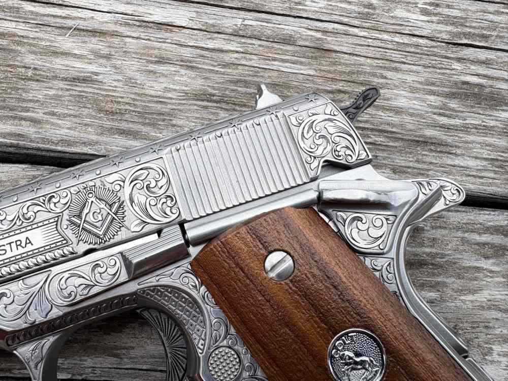 Colt 1911 Government Deep engraved Masonic lodge 45 acp Stainless-img-5