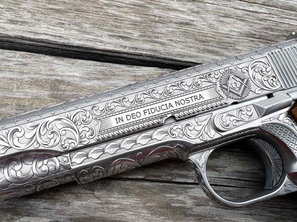 Colt 1911 Government Deep engraved Masonic lodge 45 acp Stainless-img-3