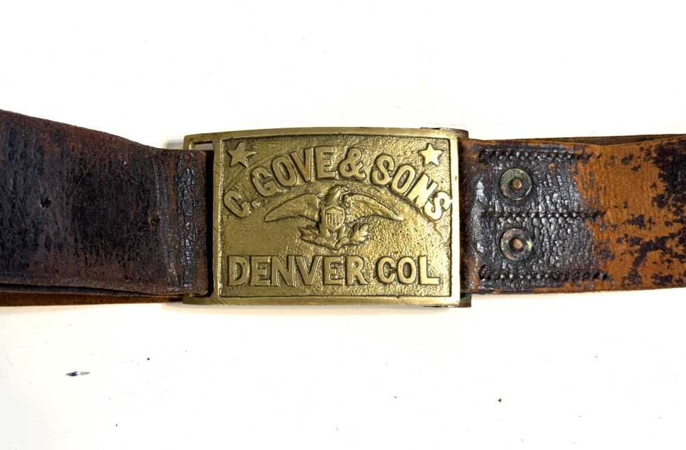 RARE 1800’s FAMOUS DENVER COLORADO GUN MAKER CARLOS GOVE BUCKLE & BELT.-img-0