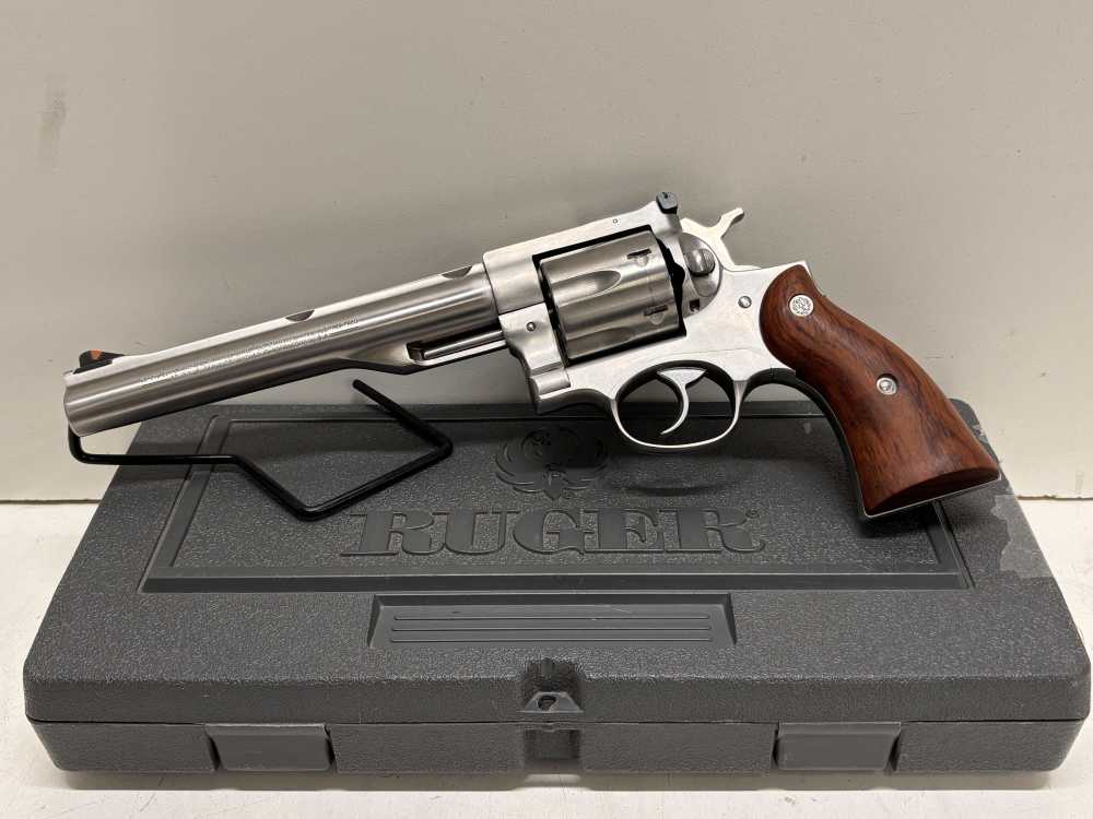 RUGER REDHAWKS WOOD GRIPS 6 CYL .44MAG STAINLESS 7.5"-img-0