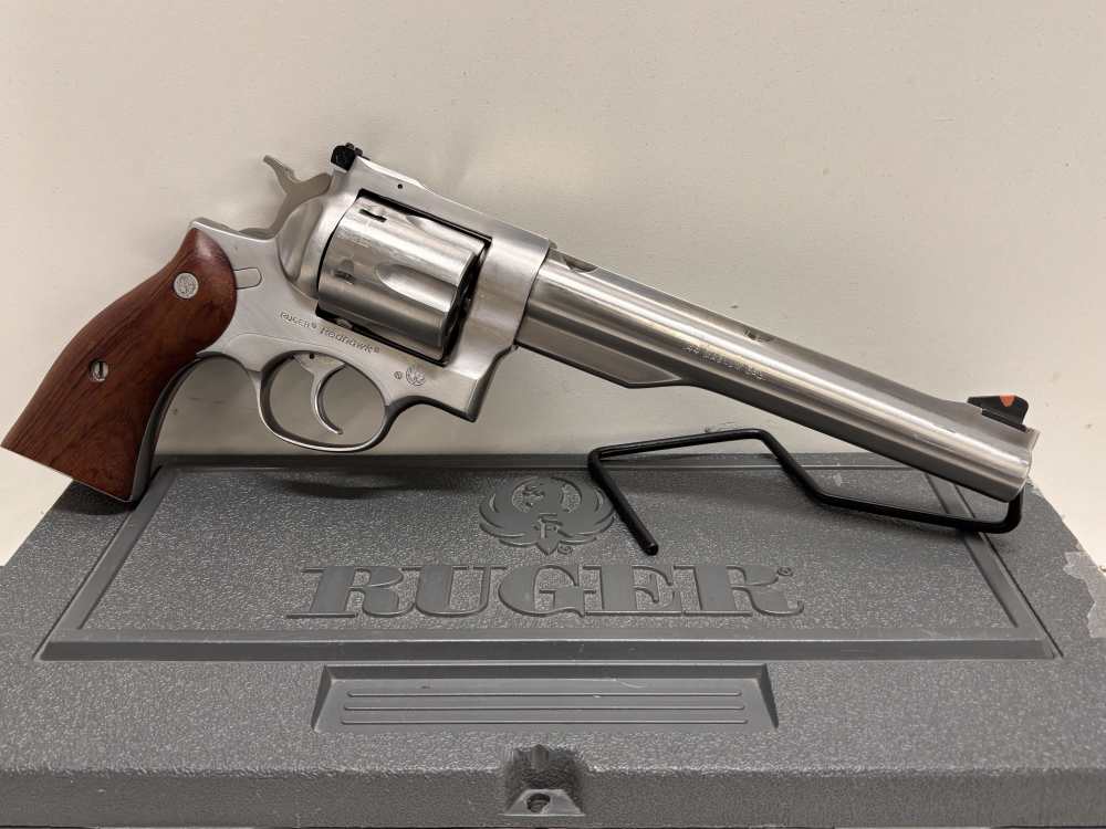 RUGER REDHAWKS WOOD GRIPS 6 CYL .44MAG STAINLESS 7.5"-img-3