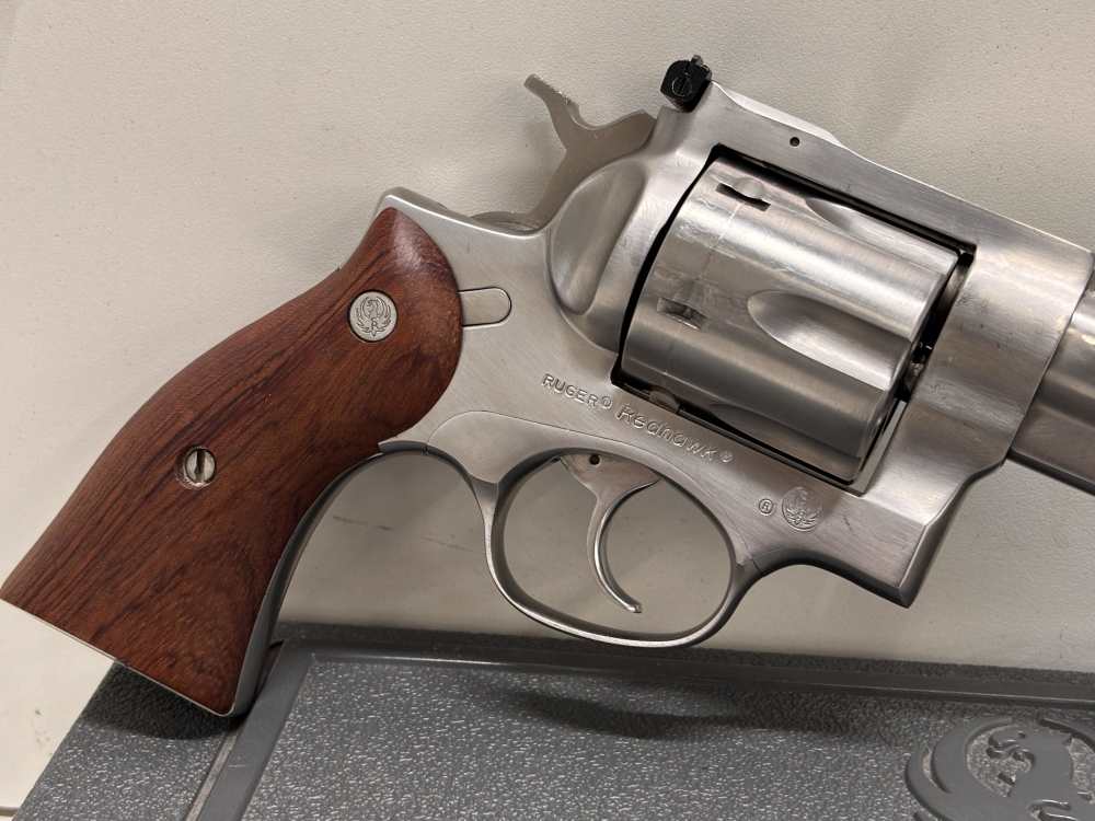 RUGER REDHAWKS WOOD GRIPS 6 CYL .44MAG STAINLESS 7.5"-img-4