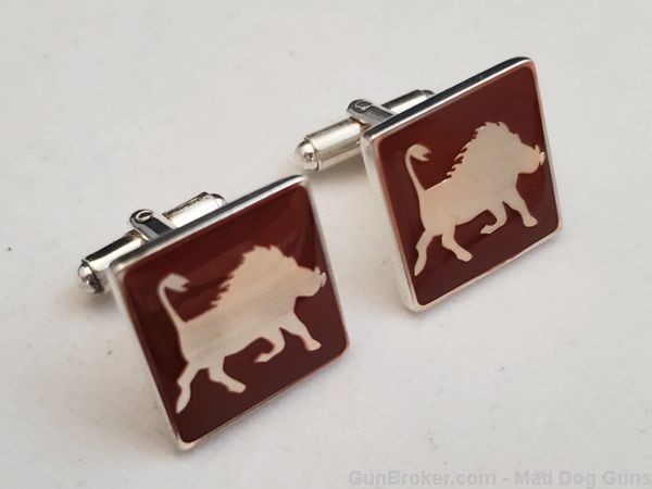 925 Sterling Cuff Links-Warthog inset in Rust Enamel.  Handmade.  *REDUCED*-img-0