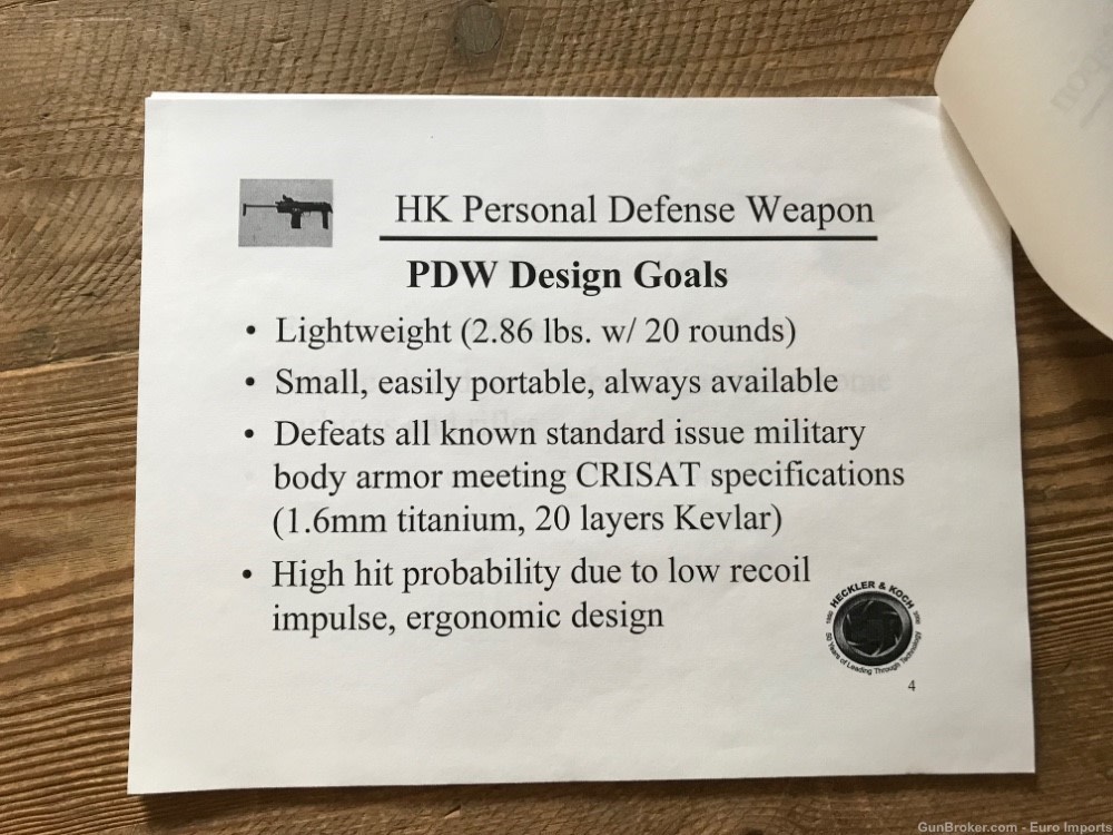 HK PDW MP7 T7 Presentation Original Copy Jim Schatz German History RARE 4.6-img-2