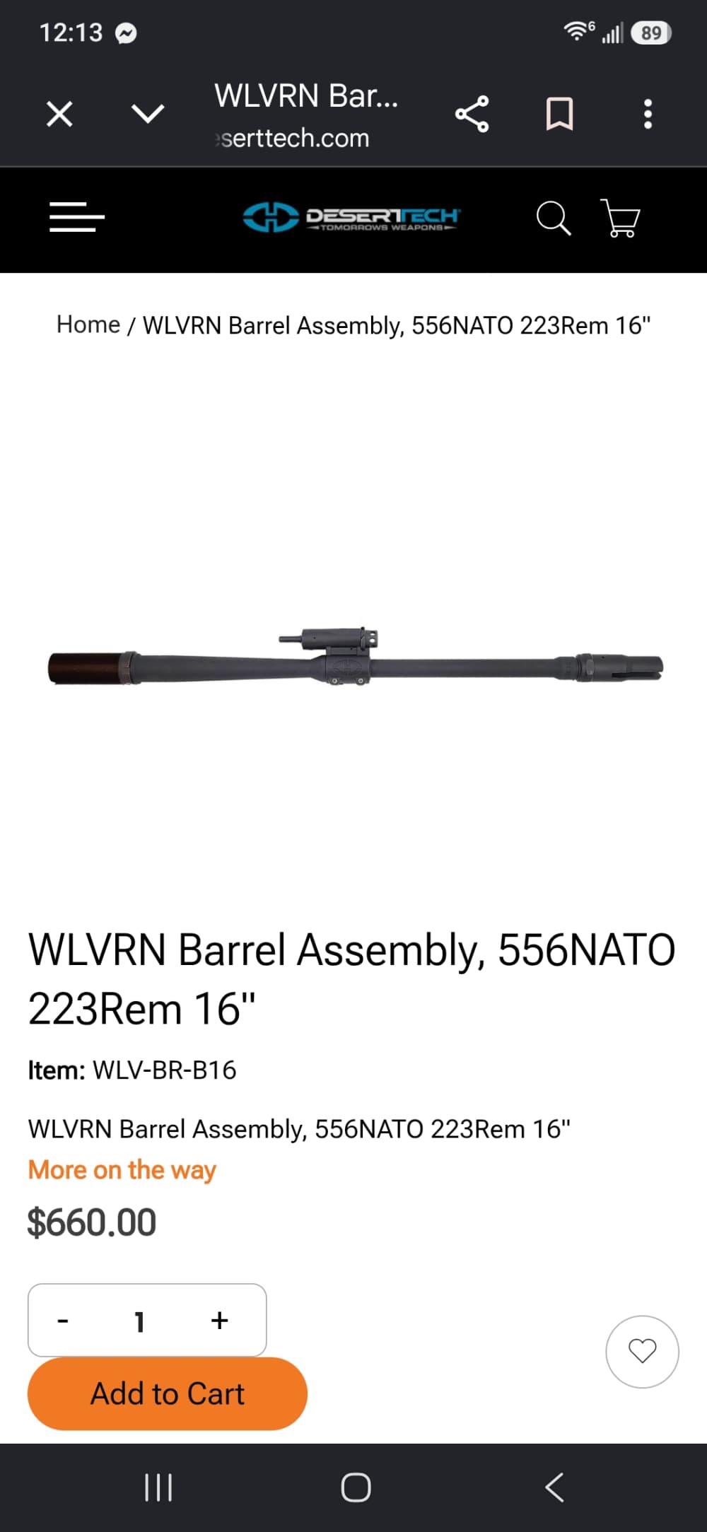 Desert Tech WLVRN Barrel 556NATO 223Rem 16" Item: WLV-BR-B16-img-7