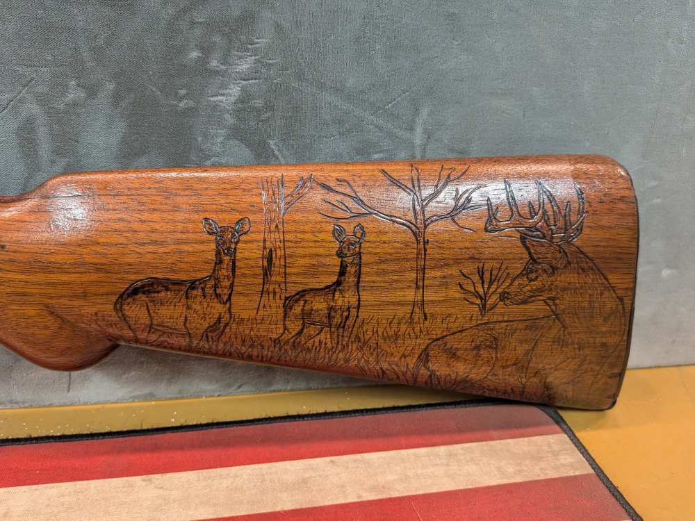 Harrington & Richardson 12gauge Single Shot - Custom Hand-Carved Deer Scene-img-5